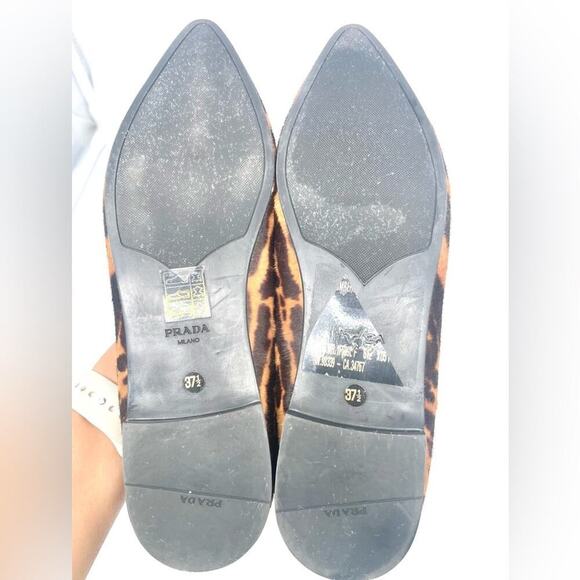 Prada Black Brown Leopard print calf hair Pointed toe ballet flats EU 37.5 - Picture 5 of 10